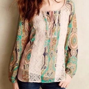 Anthropologie Meadow Rue Multicolor Paisley Lace Blouse
